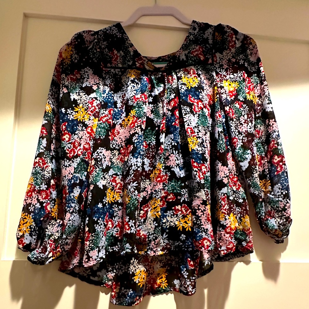 ella moss girls 10 Floral Peasant Top Sheer with built-in undershirt